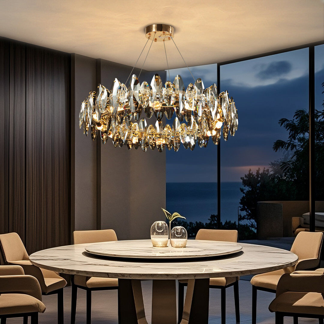 Canora Grey Beauchamps Crystal Chandelier with Glass Accents,K9 Crystal Raindrop Chandelier,Modern Chandelier Crystal Light Stainless Steel 30cm H X 60cm W X 60cm D