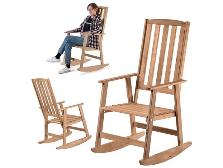 KADAX Fauteuil à bascule avec accoudoirs\, fauteuil à bascule en bois\, chaise à bascule de jardin\, chaise de relaxation\, chaise de jardin (foncé)