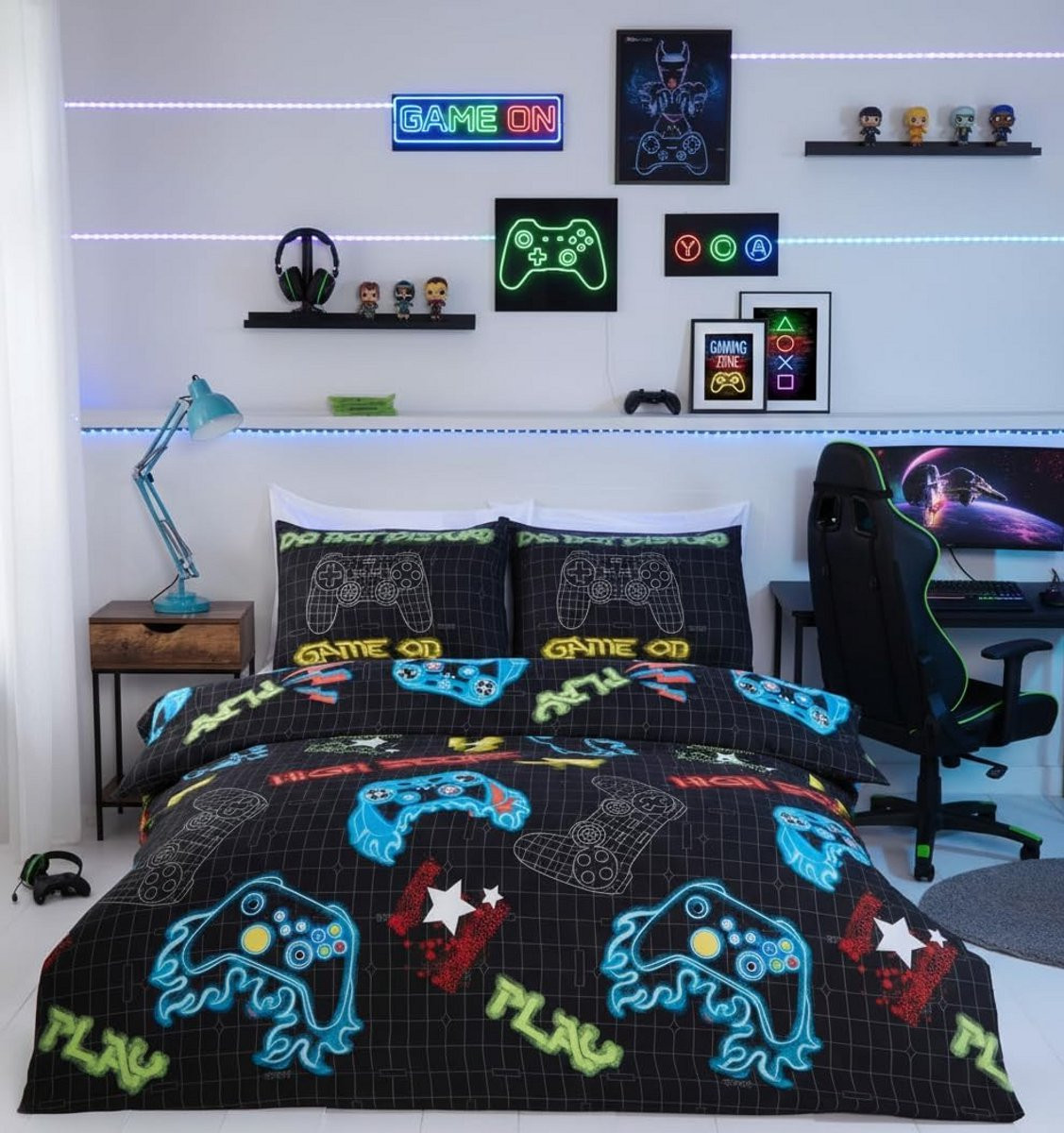 Microvezel dekbedovertrek voor eenpersoonsbed met gamer print