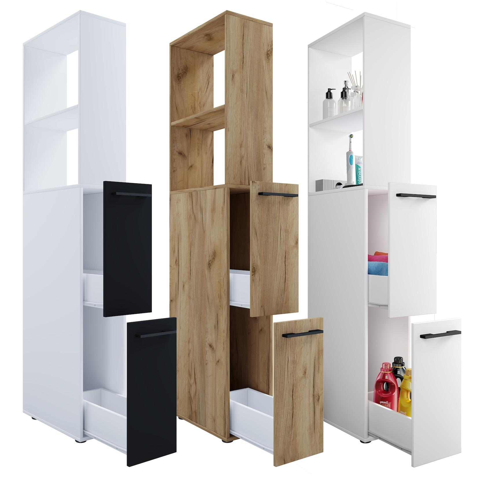 VCM Holz Badezimmerschrank Badmöbel Nischenschrank Raumteiler mit zwei Schubladen Hochschrank Maße ca. H. 183 x B. 25 x T. 50 cm - Sadilo XL