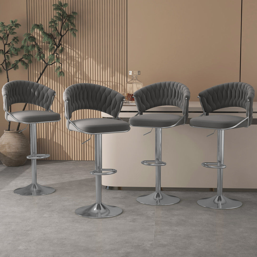 Pia Ricco Christal Height Adjustable Swivel Bar Stool Grey/Silver 109.5cm H X 47cm W X 50cm D