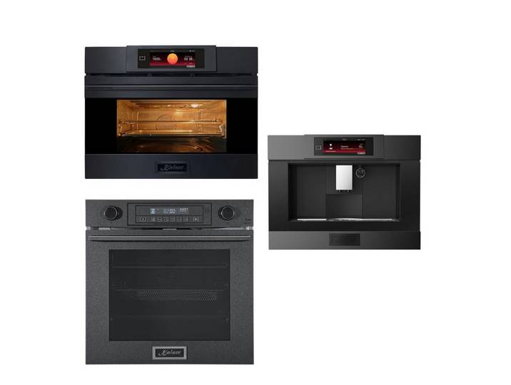 Kaiser Küchengeräte Backofen-Set Einbaubackofen XXL 79 L Einbau-Backofen mit AirFry, Pizzastein und Drehspieß+EinbauMikrowelle mit Backofenfunktion, Air Fry, Heißluft, Grill, 1000 W Mikrowelle, TFT Full Touch, 11 Programme, 38 L Garraum, Graphitgrau Matt Moiré+Kaffeevollautomat mit TFT-Display Kafeevollautomat Espresso,Americano,Cappuccino,Latte EH 6401+EM 6349+KA 6359, mit 1-fach-Teleskopauszug
