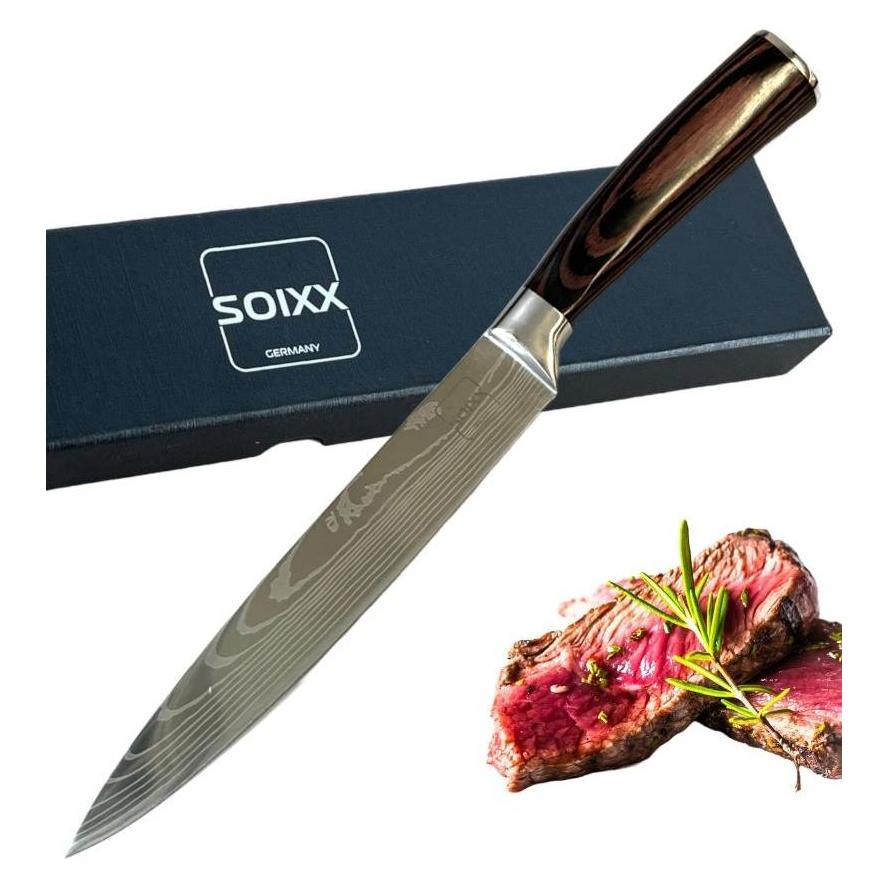 Soixx Fleischmesser Kochmesser, Edelstahl, ultra scharfe Klinge, Holzgriff, Geschenkbox (68657980)