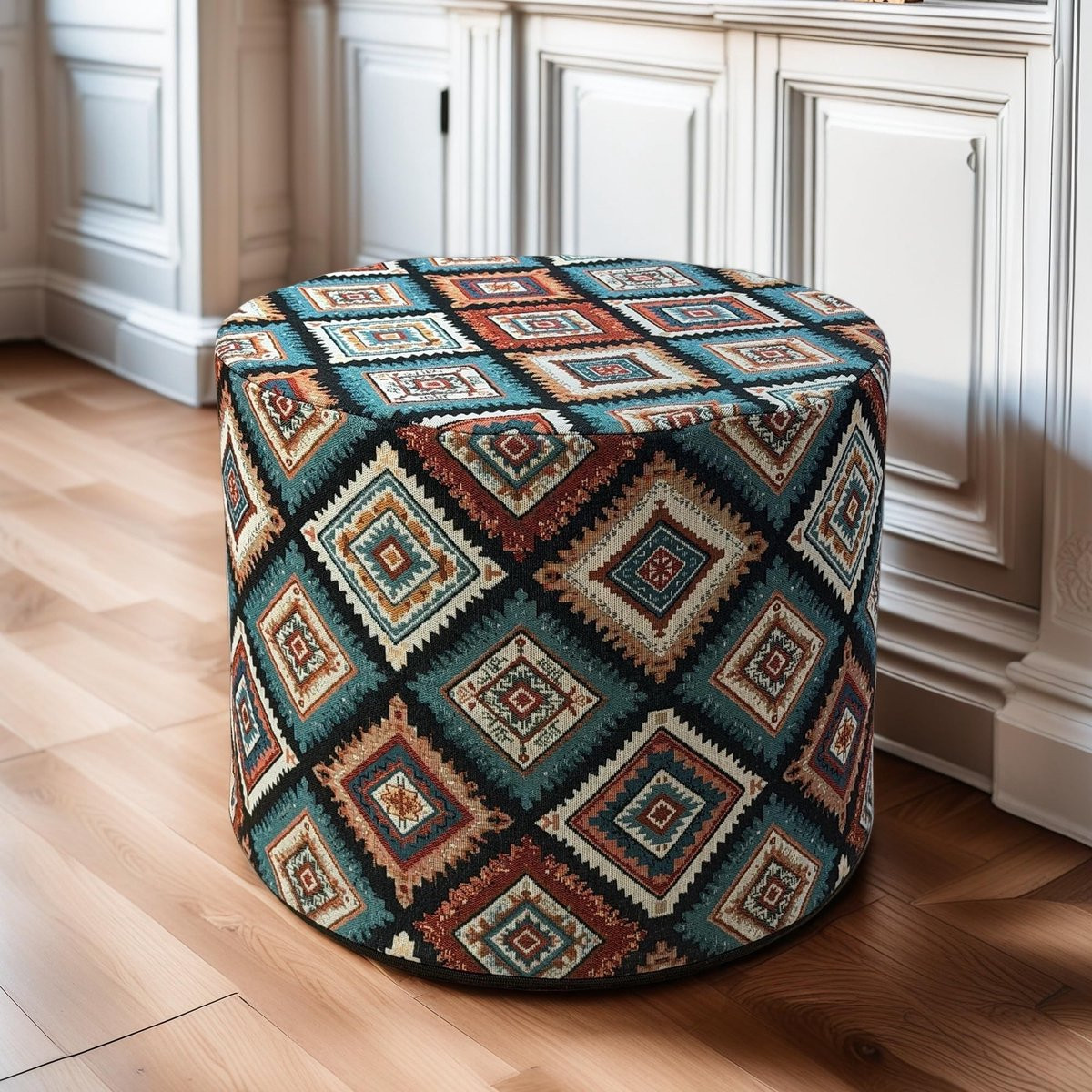 Solidchoice - Bohemian Ronde Voetenbank met Afneembare Cover en Dicht Schuimkussen