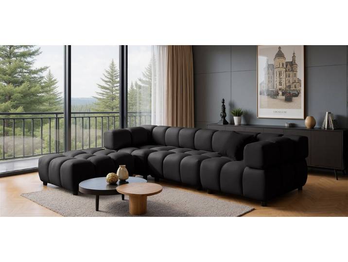 Fun Möbel 3-Sitzer Designersofa FUN MANOLO inkl. 1xPolsterhocker in Velourstoff (Bluvel), mit Hocker zum Ecksofa erweiterbar, zum Ecksofa erweiterbar