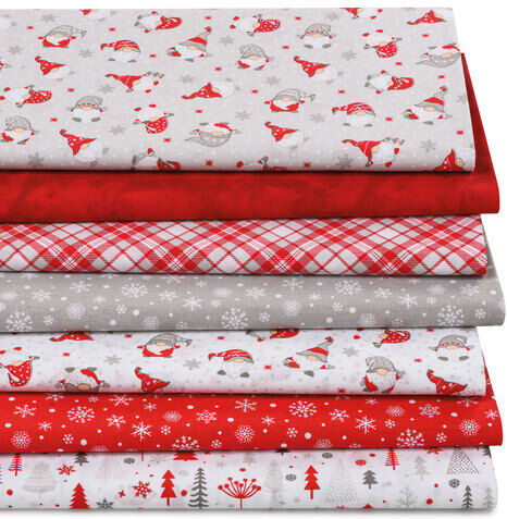 Patchwork- und Quiltpaket "Kleine Wichtel", grau/rot/weiß