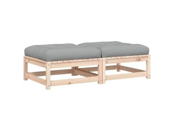 Coespram Gartenhocker 2 Stk mit Kissen Massivholz Kiefer Outdoor Ottomane Modulare Holzfußbank für Terrassen und Balkone: Bequemes Lounge-Element mit dicken grauen Kissen für gemütliches Sitzen.