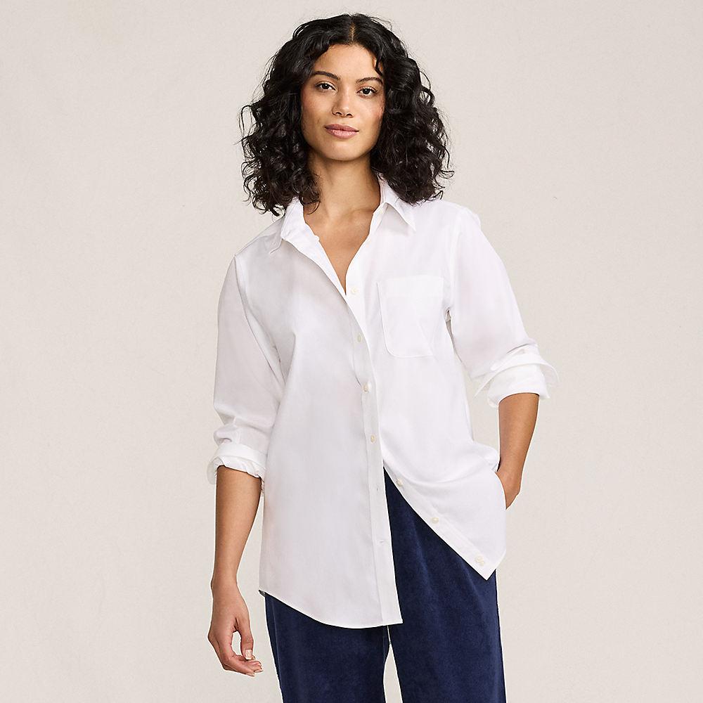 Bügelleichtes Langarmhemd im Boyfriend-Look für Damen, Damen, size: regular, Weiß, Baumwolle, by Lands' End