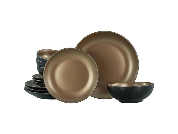 Creatable Tafelservice Glamour Gold, Schwarz, Gold, Keramik, 12-teilig, Essen & Trinken, Geschirr, Geschirr-Sets, Tafelservice