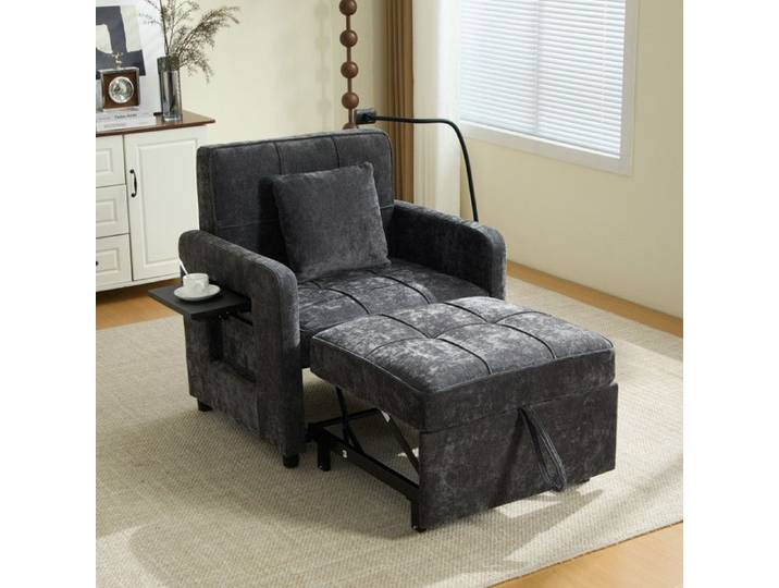 Fauteuil 167 x 79 x 83 cm - Canapé-lit une place - Fauteuil en chenille avec petite table - Fauteuil inclinable - Noir