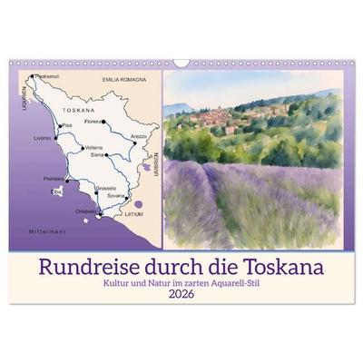 Rundreise durch die Toskana (Wandkalender 2026 DIN A3 quer), CALVENDO Monatskalender