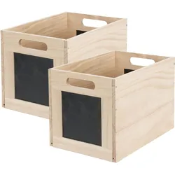 2er-Set Aufbewahrungsbox aus Holz mit Kreidetafel - Beschriftbare Box für Küche, Büro, Schlafzimmer - 30x20x20cm, Naturdesign, Geschenke, Schmuck, Gewürze