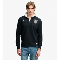 Superdry für Herren. M6010969A Rugby-Poloshirt Double Emblem marineblau (L), Lässig, Baumwolle, Klassisch, Langarm