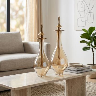 Sagebrook Home Decorative Jar Set of 2 - Glass with Stoppers 18/16 in.