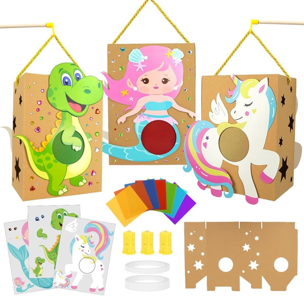 Lantaarn Knutselset Dinosaurus met LED-licht - 3 stuks