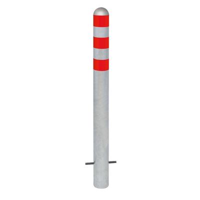 PROREGAL Rammschutzpoller CITY aus Stahl mit roten Reflexstreifen | Ladesäulen-Schutz zum Einbetonieren | HxØ 120x10,8cm | Silber/Rot