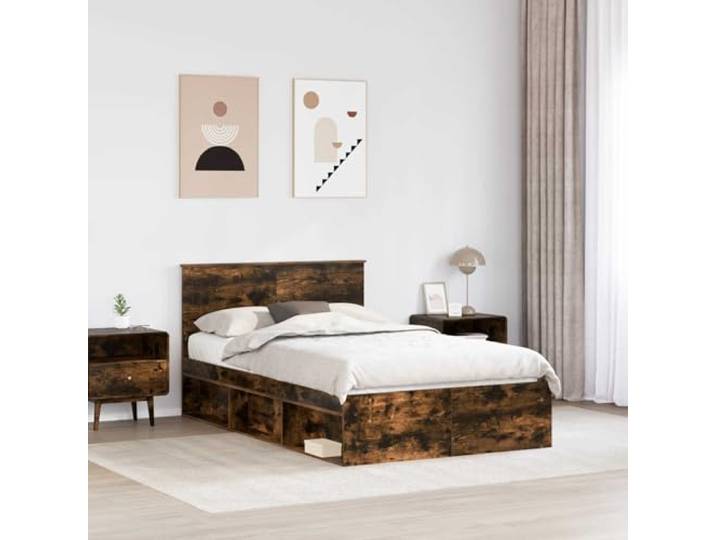 KTHLBRH Bettgestell Eiche Rauchgrau 120 x 200 cm Massives Kiefernholz, modernes Design, konische Linien, für zeitgenössisches Zimmer