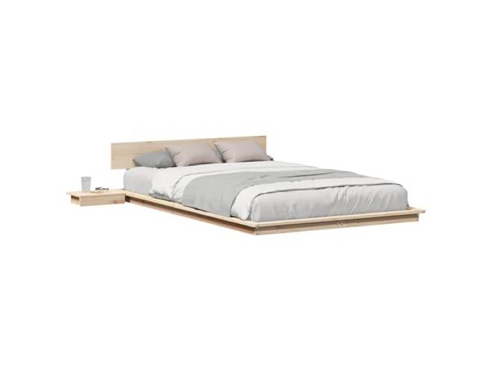 KKgypkn Bodenbettgestell aus Holz mit Nachttisch, rechteckiges Bettgestell Braun 140 x 190 cm, modernes Design, Stabiler Holzrahmen, einfache Wartung