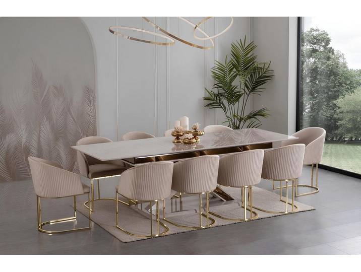 JVmoebel Essgruppe Esszimmer Set aus Edelstahl mit stilvollen Sesseln und Tisch, Made in Europa