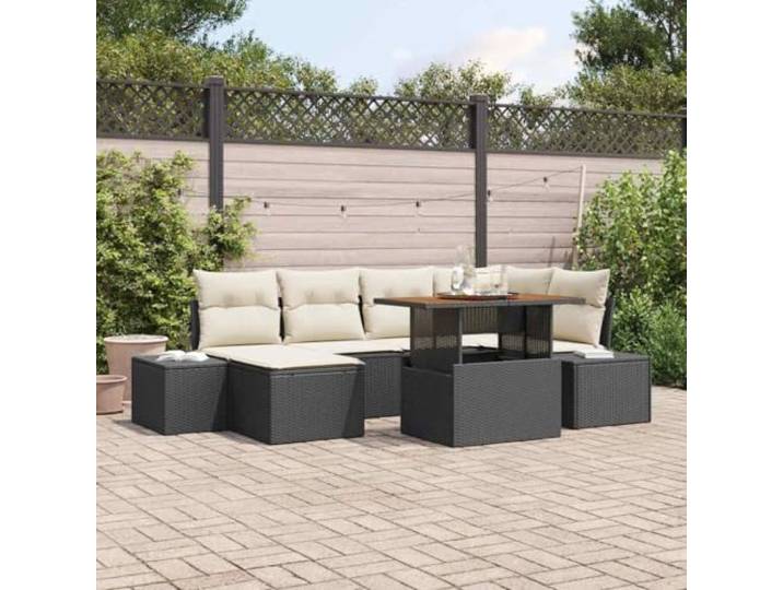 HEFZGDB Modulares Poly-Rattan Gartenset 7 pcs mit Eckbank und Creme Kissen für Terrasse und Balkon