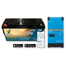 Voltrana Autarkie-Set 12,8V 200Ah Lithium LiFePO4 Batterie mit Victron MultiPlus-II 12/3000/120-32