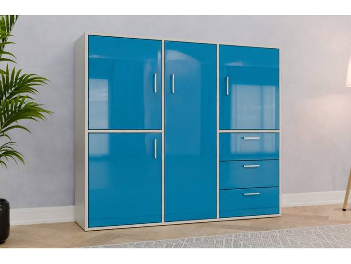 Büro Highboard nach Maß - RAL 5015 Himmelblau - 139x160x42cm - Individuell konfigurieren