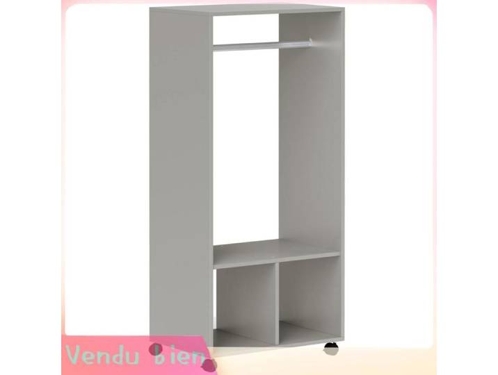 LIA Armoire penderie étagère 2 niches penderie 4 roulettes pivotantes dim. 60L x 40l x 128H cm gris