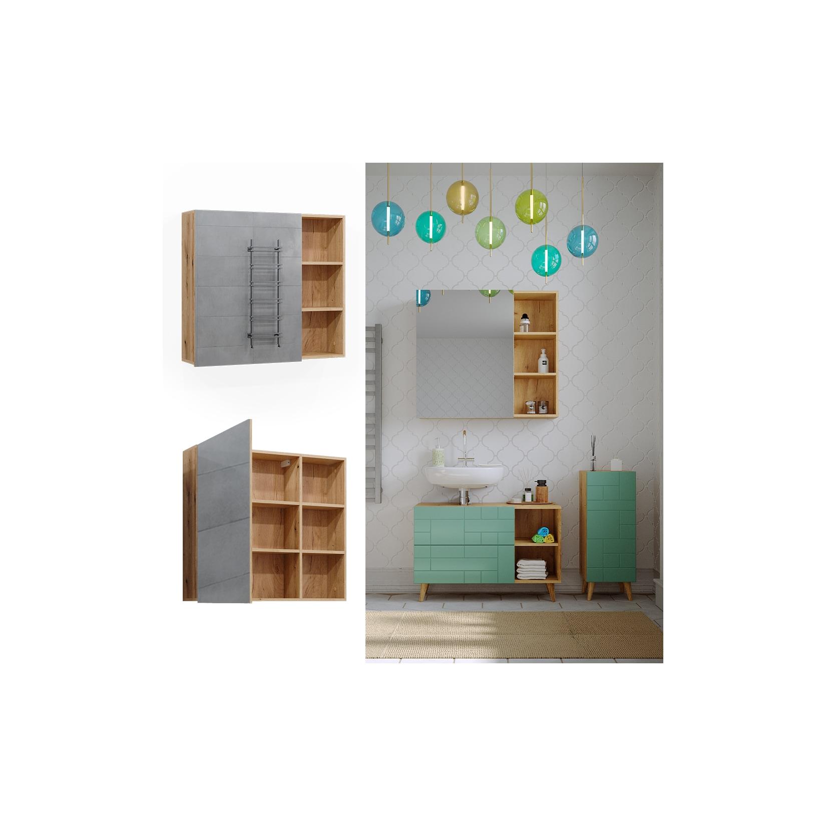 Vicco Spiegelschrank für Badezimmer Rudi 90 x 80,9 cm, Eiche Evoke, Badschrank