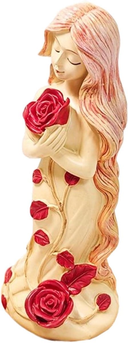 Meisje standbeeld - Hars sculptuur ornament met rozen voor woonkamer decoratie