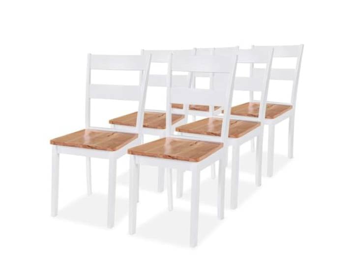 KGHFDVB 6 Esszimmerstühle Weiß Massiv Gummibaumholz, Holzstuhl Set Massiv Gummibaumholz, klassisches Design, einfache Montage, belastbar bis 110 kg, warme Holzfarbe