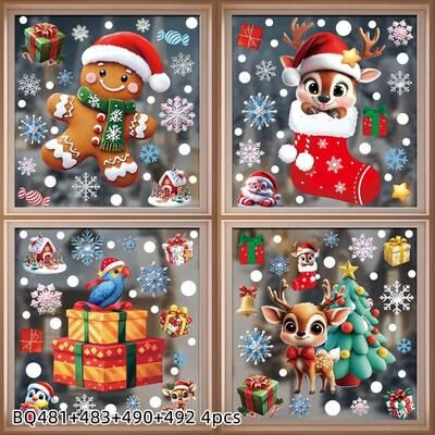 Uplift Treasures Christmas Holiday Static Window Clings xe 4pcs