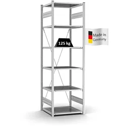 PROREGAL Profi-Lagerregal Stecksystem | Grundregal/Grundfeld | HxBxT 250x75x60cm | Fachlast 125kg | Verzinkt