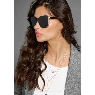 Sonnenbrille LAURA SCOTT, Damen, braun, gemustert, glänzend, kontrastfarbene Details, Sonnenbrillen Sonnenbrille, mit glitzernden und goldfarbenden Details - NEW