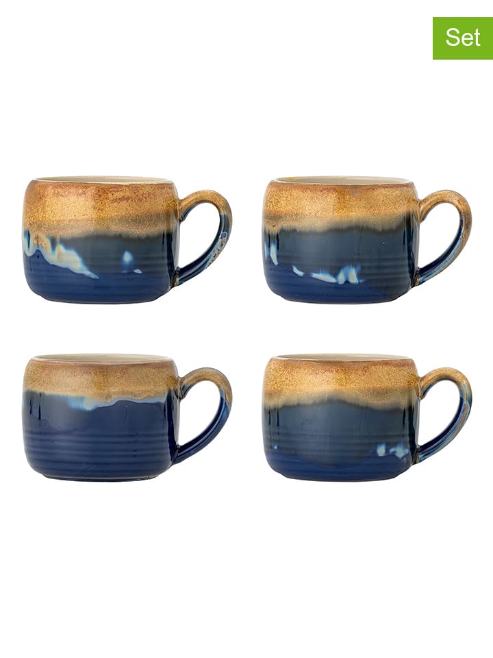 Bloomingville 4er-Set: Tassen ''Sheen'' in Beige/ Blau - 400 ml - onesize
