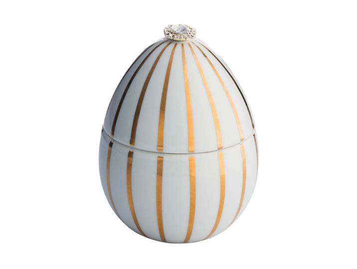 Vergoldete Designer-Duftkerze „Bois de Russie“, Brenndauer 55 Std. Keramik Golden Stripes LADENAC MILANO