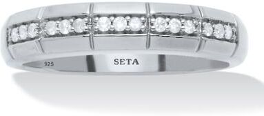 Men's Big & Tall Men's .15 TCW Diamond Platinum-Plated Sterling Silver Slit Band Ring by PalmBeach Jewelry in White (Size 12)