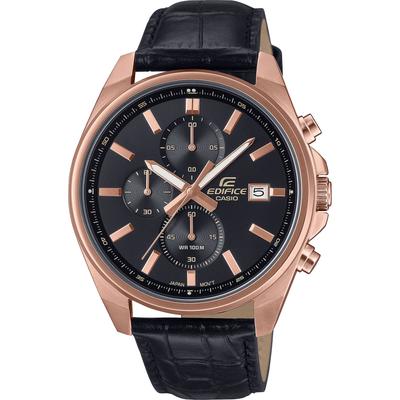 Chronograph CASIO EDIFICE, schwarz (schwarz, schwarz), Armbanduhren, Herren, Chronograph, Quarzuhr, Armbanduhr, Herrenuhr, Lederarmband, analog, Tag