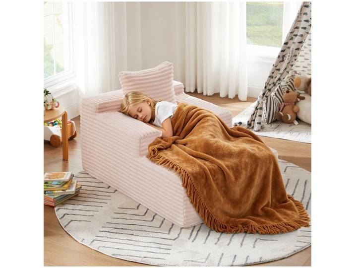 Modenuit Chaise longue convertible 1 place en velours cotele rose fauteuil relax sans montage