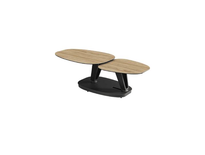 Ausziehbarer, flexibler Design Keramik Couchtisch „Lotus“ Keramik Eiche hell Akante Design