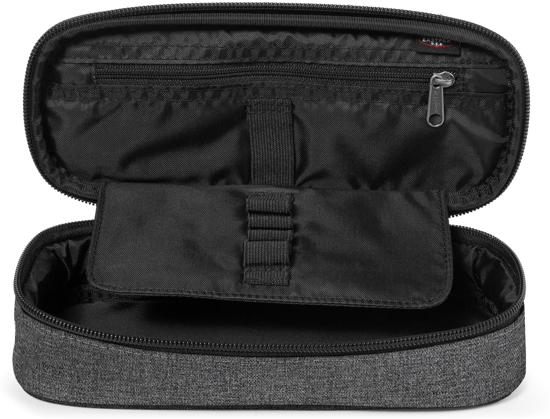 Schreibgeräteetui EASTPAK "OVAL SINGLE", Kinder, schwarz (schwarz denim), Polyester, Schreibgeräteetuis Schreibgeräteetui, Schulmäppchen, Federmäppchen mit Stifteschlaufen und Logo-Patch schwarz denim Einheitsgröße