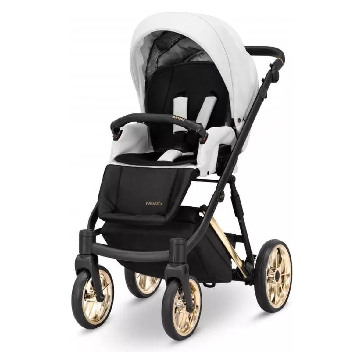 Kunert Ivento Glam 3in1 Öko-Leder Kinderwagen in Weiss mit goldenem Rahmen (68041837)