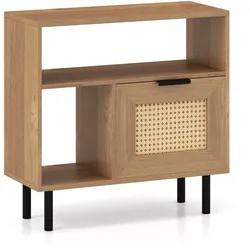 Helloshop26 - Beistelltisch aus Naturrattan 60 x 25,5 x 59 cm multifunktional skandinavisches Design Rattan PE Metall 20_0018795