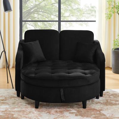 Kodotan sofa Two-Seater Sofa with Curved Storage Footstool and USB Charging,Adjustable Backrest and Side Pockets,with 2 Small Throw Pillows