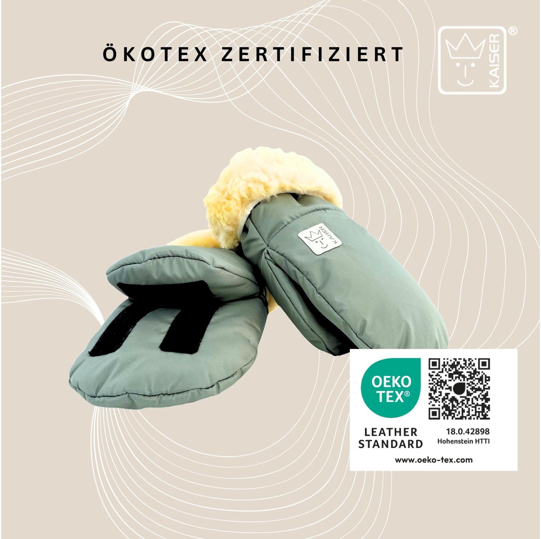 Kinderwagen-Handwärmer KAISER "Handschuh Reflect Kiwa", Baby, grün (salbeigrün, grau), Polyester, Kinderwagen-Handwärmer Kinderwagen-Handwärmer, Lammfell-Kinderwagenhandschuh salbeigrün, grau Einheitsgröße