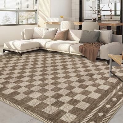 Garvee Modern Geometric Checkered Non-Slip Low Pile Area Rug