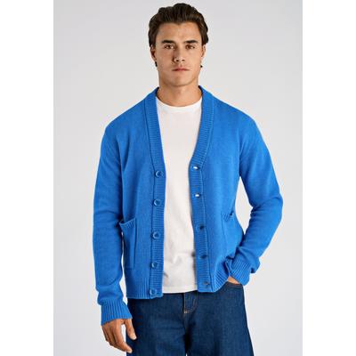 Cardigan LINDBERGH "Cardigan Comfort Fit", Herren, Gr. M, blau (bright blau mel), Obermaterial: 80% Wolle, 20% Nylon, unifarben, Strickjacken