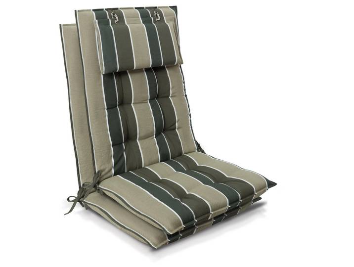 Beautissu Hochlehner Sun-HL 119x50x8cm Grün-Gestreift (2tlg), 50x120 cm, Gartenmöbel, Gartenpolster & Auflagen, Liegenauflagen
