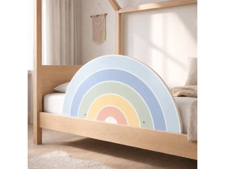 Wunderlab Rausfallschutz Bett aus Holz in süßem Design für Kinder - Bettgitter Rausfallschutz Randy fürs Kinderzimmer, Bettschutzgitter Kinderbett, Hausbett bis 200cm geeignet, schön, stabil + sicher