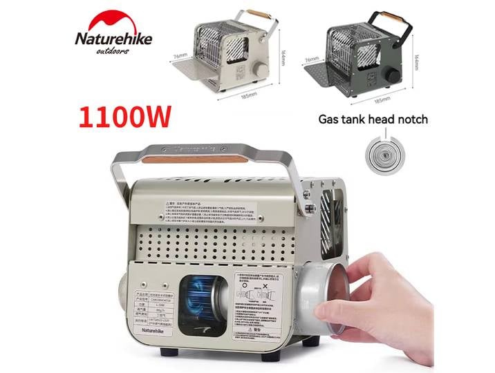 Naturehike 1100W Mini Chauffage Portable Multifonctionnel pour Tente de Camping Extérieure, Hiver, Intérieur, et Réchaud à Gaz Cassette pour Infusion de Thé
