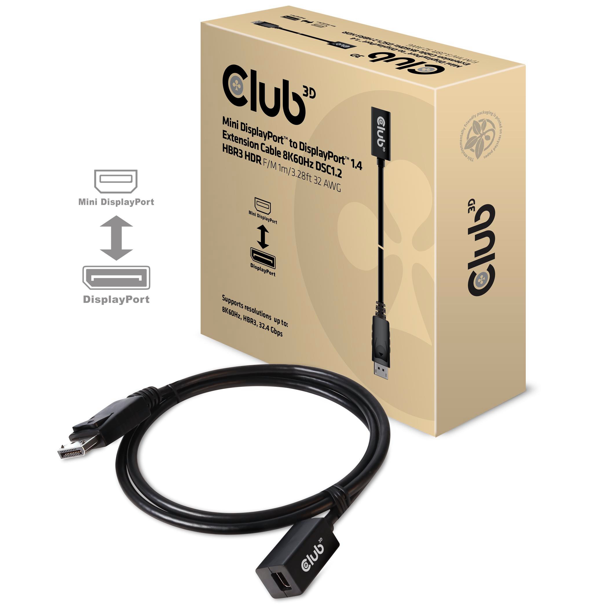 Club 3D CAC-1120 Mini DisplayPort 1.4 / DisplayPort Extension Cable 8K60Hz F/M 1m